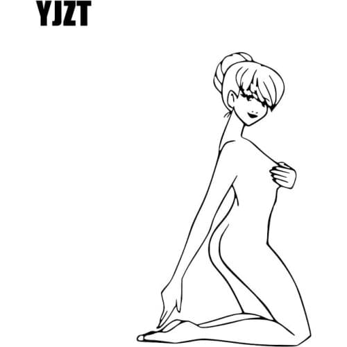 YJZT 9.4*15.8CM Naked Shy Sexy Girl Vinyl Decals Black/Silver Car Sticker High Quality Fashion Popular Style C20-0394