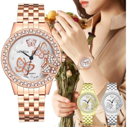 Women Diamond Butterfly Bracelet Watches Luxury Quartz Rhinestone Geneva Wrist Watches Relogio Feminino