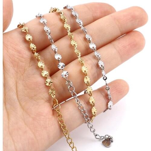 Punk Style Stainless Steel Anklet Round Carved Pattern For Women Anklet Foot Bracelets Summer Beach Jewelry 23cm Long, 1Piece