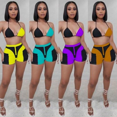 ZKYZWX Sexy Print Two Piece Club Outfits Summer Clothes for Women Swimsuit Off Shoulder Crop Top Biker Shorts Party Matching Set