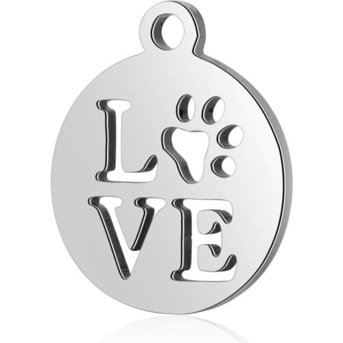 10pcs 316L Stainless Steel Double Side Polished Hollow Out Dog Paw Love Letter Charm Pendant for DIY Initial Jewelry Findings