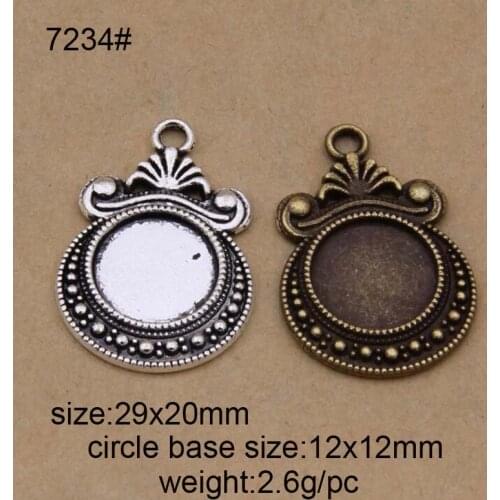 20pcs/lot Retro Necklace Pendant Setting Cabochon Cameo Base Tray Bezel Blank Fit 12mm glass cabochon