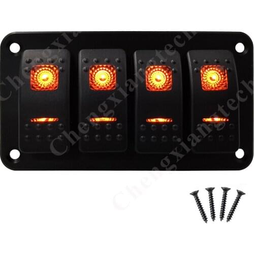 12V 24V 4 Gang Aluminum Orange Led Light Rocker Toggle Switch Panel 5Pin On Off SPST Switch For Car Truck CaravanMarine Boats
