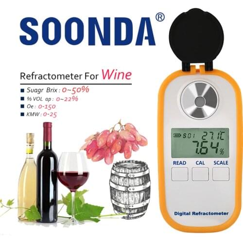 4-in-1 Digital Refractometer For Wine Alcohol 0-22%VOL Measure 0-50%Brix 0-150 Oe 0-25 KMW Tester Meter Wine Alcohol Content