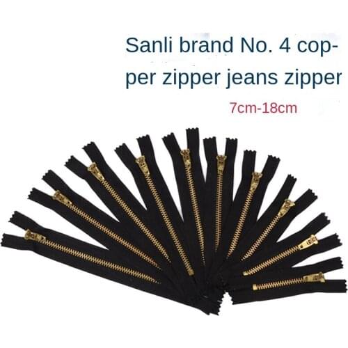 4# 7-18CM Length Close End Gold Teeth Black Fabric Metal Zippers For DIY Sewing Jeans Accessories 10PCS