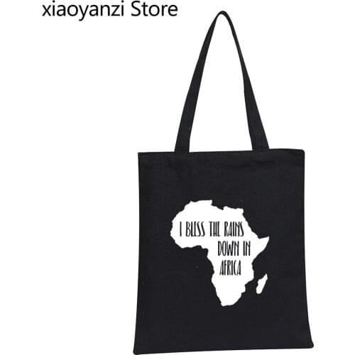 Africa Canvas Tote Bag I Bless Rains Down In Reuseable Shopping Bags Black Printing Eco Bag High Quality Shoulder Bags Wholesale
