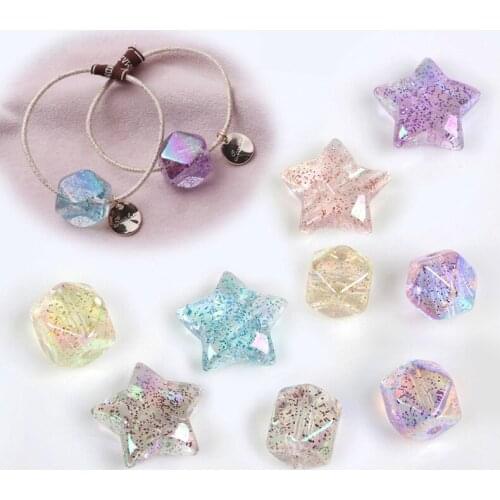 10Pcs Transparent Flash Powder Star Horn Beads DIY Craft Necklace Jewelry Ornament Arts Hair Accessories Clothes Perforated Bead