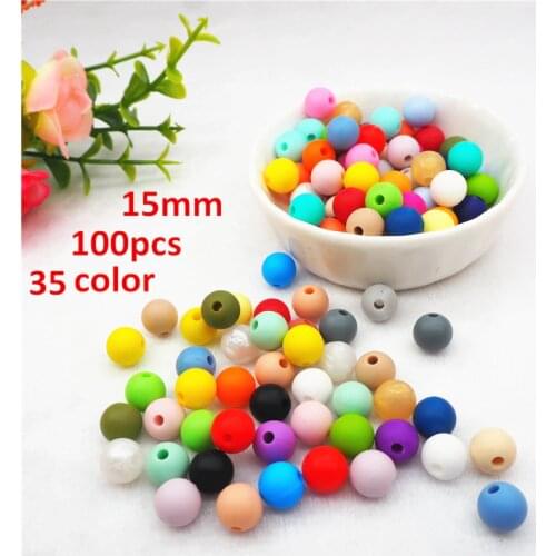 Chengkai 100pcs 15mm Silicone Teether Beads DIY Baby Chewing Teething Nursing Jewelry Toy Making Beads BPA Free