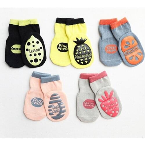 Children Cotton Socks Silicone Coral Fleece Newborn Non-Slip Soft Toddler Socks Cute Fruit Boy Girl Elastic Socks For 0-5 y