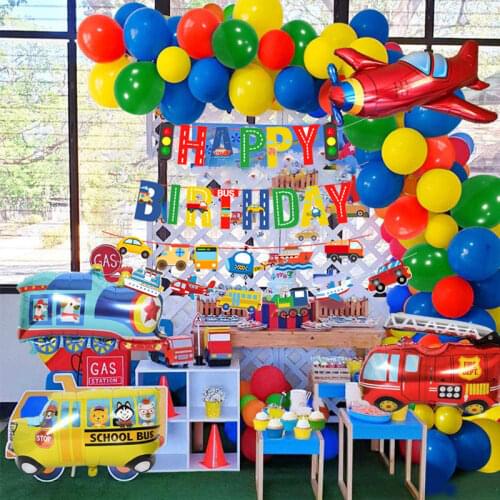 Plane Train Fire Truck Transport Foil Balloons Garland Arch Happy Birthday Banner Transport Vehicle Theme Birthday Party Decors
