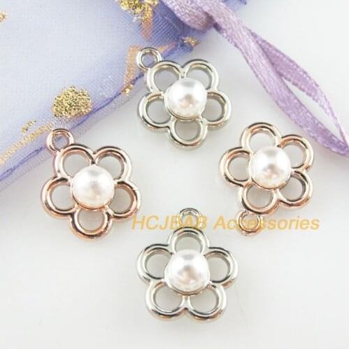 40Pcs Retro Dull Silver Plated KC Gold Color Acrylic Star Flower Charms Pendants 15x17mm