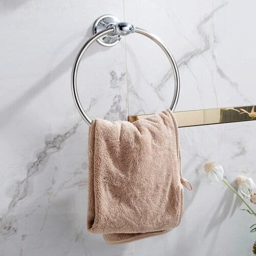 Punch-free 304 stainless steel towel rack bathroom suction cup round towel ring nail-free drill-free hotel metal towel rack