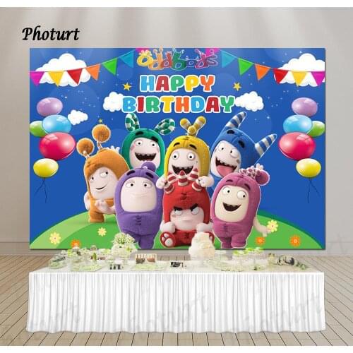 PHOTURT Oddbods Backdrop Kids Birthday Party Photography Banner Cartoon Dolly Balloon Flag Cloud Photo Background Decorate Props