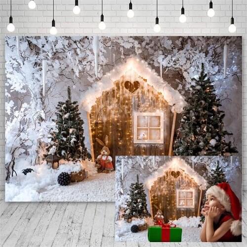 Avezano Photography Backdrops Merry Christmas Tree Winter Snowflakes House Rabbit Lights Background For Photo Studio Photophone