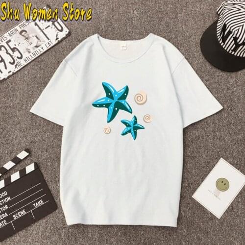 Hot style Women T-shirt summer starfish flowers shell O neck top fashion style aesthetic clothes y2k aesthetic harajuku