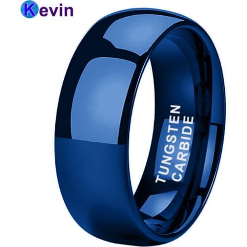 Blue Tungsten Ring Wedding Ring For Men And Women Dome Band Polished 6MM 8MM Available