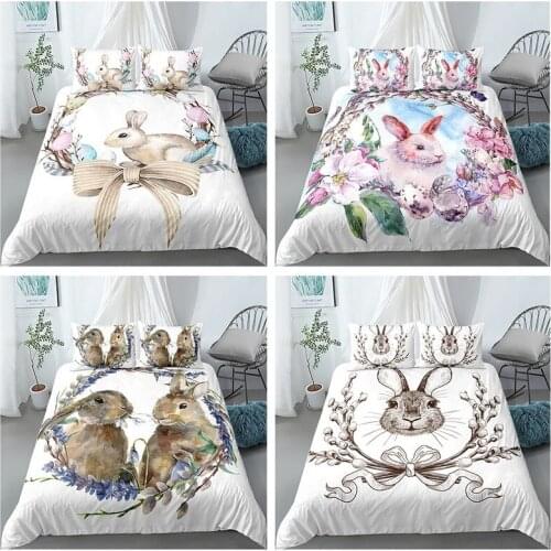 3D Cartoon Pets Rabbit Printed Bedding Set 3pcs Duvet Quilt Cover Pillowcases for Home Bedroom Kids Adult queen king full Size