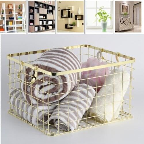 Metal Wire Dirty Clothes Basket Laundry Storage Bin Baskets with 2 Handles for Bathroom Home Kitchen Storage Container Box