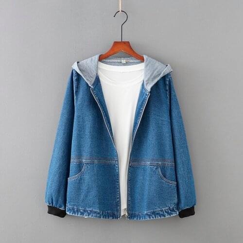 2021 Autumn New Denim Jacket Womens Hooded Loose Korean Style Long Sleeve Mid-length All-match Clothes Gown Trend Plus Size 4XL