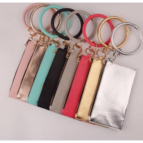 2021 Hot Sell New Fashion PU Leather O Key Ring With Matching Wristlet Bag Multiful Key Ring And Phone Wallet Jewelry Accessory
