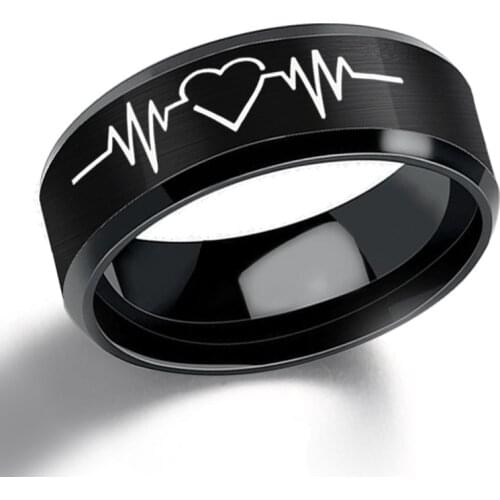Fashion Glamour Ring Heartbeat Stainless Steel Trend Accessories For Girlfriend Boyfriend Gift