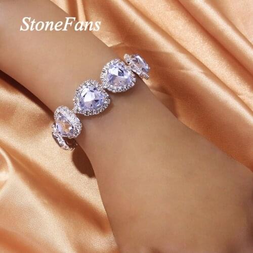 Stonefans Fashion Exquisite White Crystal Love Heart Bracelet for Women Bridal Charm Bracelet Bangle Chain Rhinestone Jewelry