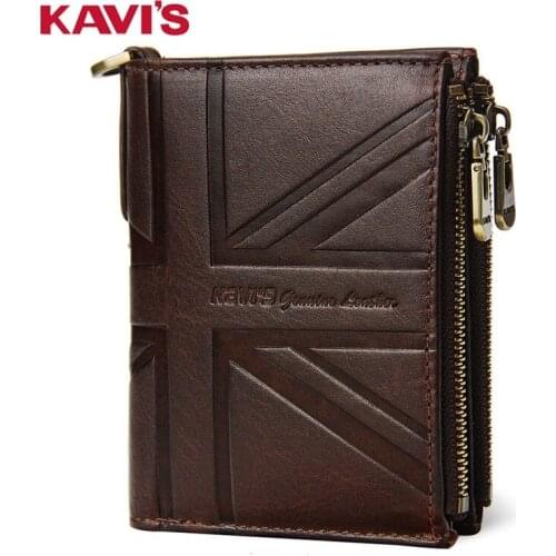 Fashion Leather Mens Wallet Crazy Horse Cowhide Double Zipper Anti-RFID Short Leather Coin Purse