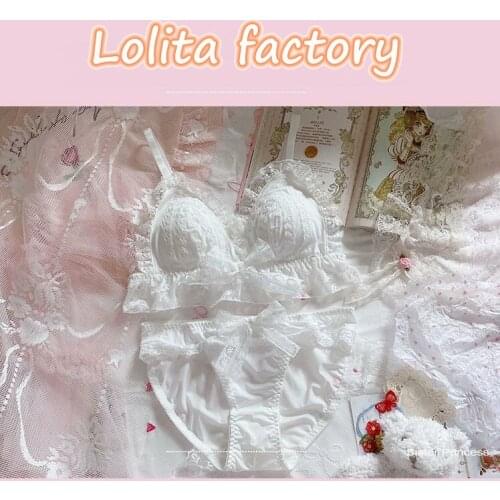 Japanese underwear soft girl fairy girl white bride lace milk silk rimless triangle cup bra set Underwear Bra Suit GZ SA2
