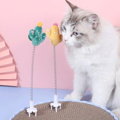New Pet Toy Elastic Toy Interactive Self hi Cartoon Cactus Spring Cat Toy Rocking Music Cartoon Plush Cat Stick Cat Toy