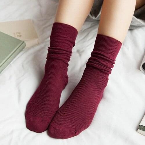 New Women Retro Autumn Soft Cotton Causal Girl Student Winter Warm Socks Harajuku Style Cute Pure Color Cotton Women Socks