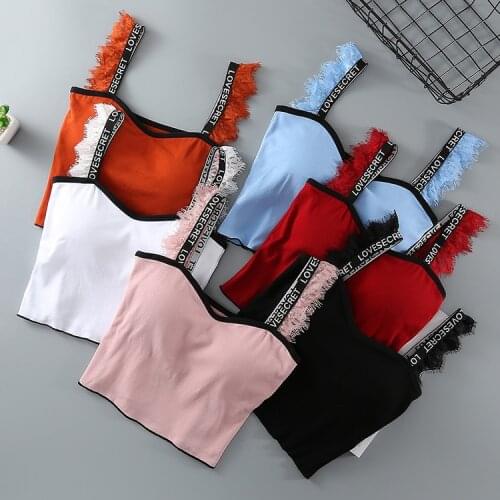 New Lace Cotton Sport Bra Top Letters Tube Tops Sexy Bratette Solid Color Underwear Wireless Bras Crop Top Girls Streetwear 2021