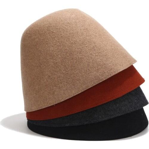 LVYI 051 Autumn women casual british solid hard wool bucket hat Warm soft panama cap gorros Fisherman hat