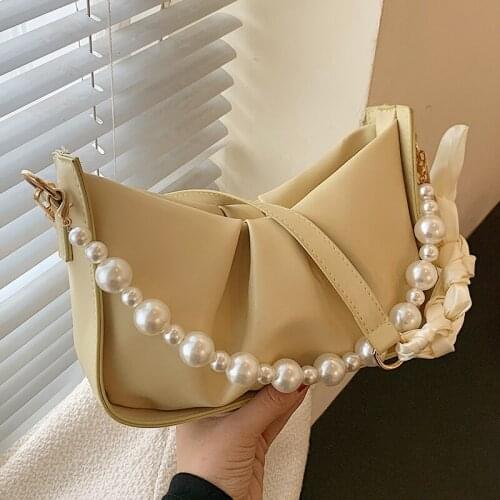 Casual Women Pu Leather Pearl Handle Handbags High Quality Ladies Small Shoulder Messenger Bags Designer Female Crossbody Bags