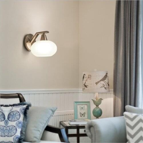 Simple modern led indoor aisle wall lamp Nordic white glass downward creative wall lamp bedroom bedside lamp