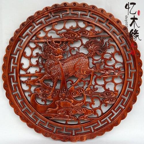 Dongyang wood carving camphorwood Chinese style decoration wall hanging round the living room entrance background mural hanging