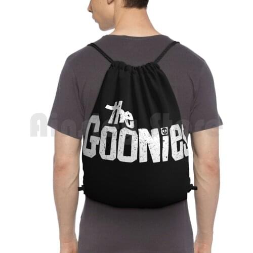 The Goonies Worn Logo Backpack Drawstring Bag Riding Climbing Gym Bag Sloth Treasure Map Pirate Pirates Never Say Die One