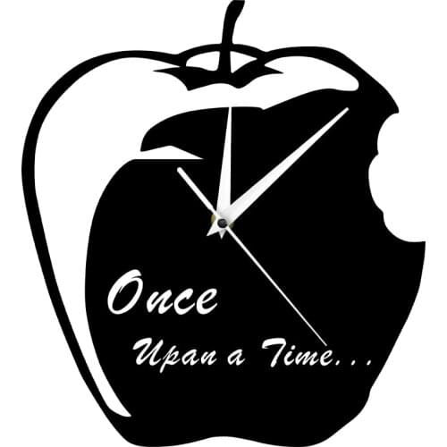 Once Upon A Time Fairytale Black and White Wall Art Modern Wall Clock Bitten Apple Silent Quartz Wall Clock Home Decor Timepiece