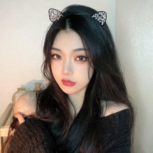 Temperamental Cat Ears Headband Tiara Crystal Cute Cat Hair Clip Lolita Tiara Girl Hair Accessories Christmas Neko ears