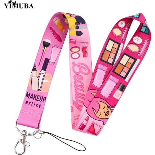 Creative Makeup Artist Profession Lanyards Keychain Mobile Phone Neck Straps Makeup Brush Cosmetics Cartoon Pattern Hanging Rope