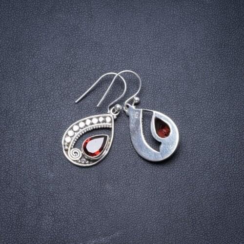 Natural Garnet Handmade Unique 925 Sterling Silver Earrings 1.25" Y3388