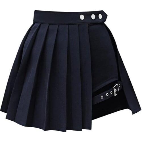 PERHAPS U Black Punk Pleated Ruched Mini Short Empire Skirt Rock And Roll S0164