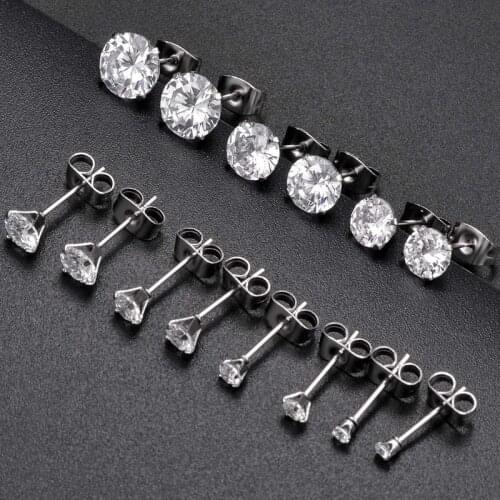 Womens Silver Plated CZ Stud Earrings Simulated Diamond Round Cubic Zirconia Ear Stud 3mm 4mm 5mm 6mm 7mm 8mm