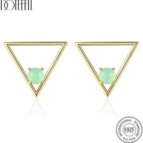 DOTEFFIL Triangle Design 925 Sterling Silver Halo Crystal Stud Earrings for Women Brightly Gemstone Post Earrings Fine Jewelry