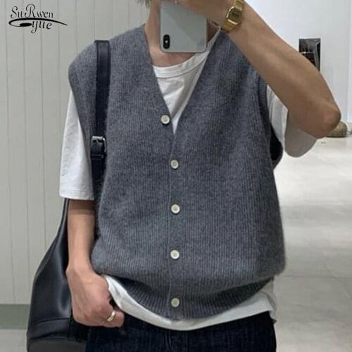 Autumn And Winter Women Cardigan Sweater Vest Loose Wool Knitted Vest Sweater For Women Loose Solid Sleeveless Sweaters 16348