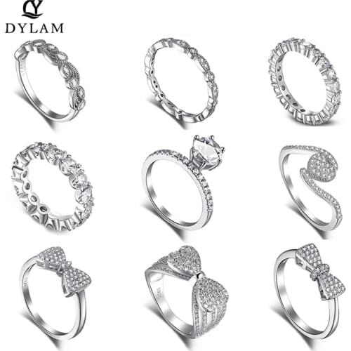 Dylam 925 Sterling Silver Zircon Ring Simple Fashion Bow Party Banquet Birthday Gift Diamond Ring For Women