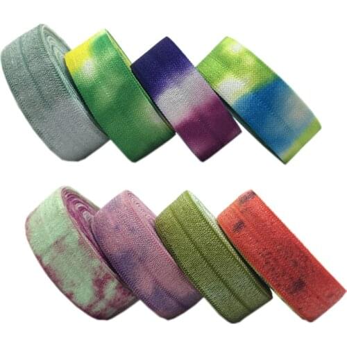 10yard 15mm Tie Dye Print Fold Over Elastic Ribbon For Sewing Hair Tie Strap Backpack Decoration Accessories