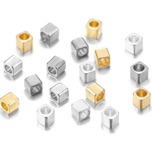 100pcs 2mmx2mmx2mm Light Gold Copper Metal Loose Square Bead Cuboid Seed Beads Bracelet Supplies For Jewelry Design Accessorie