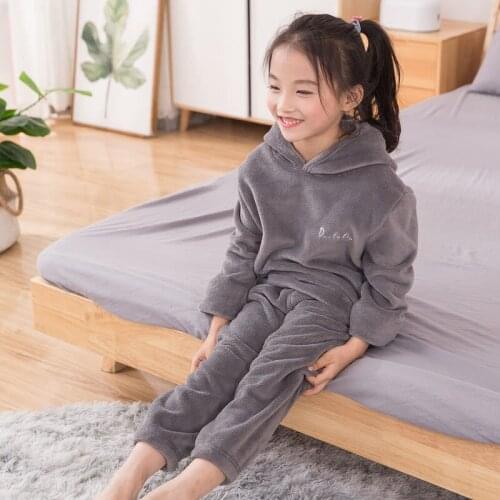 2021 Boys And Girls Warm Pants Suits (Top+pant) Childrens Coral Fleece Pajamas Baby Home Warm Clothes Pajamas Casual Set