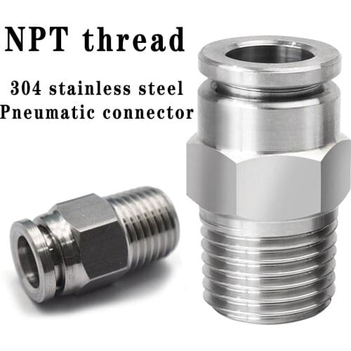 304 stainless steel NPT threaded PC straight through pneumatic quick coupling external thread quick coupling 1/8 1/4 3/8 1/2
