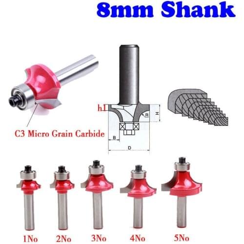 5pcs/set High Quality Roundover Bit with Bearing 8mm shank Dovetail Router Bit Cutter wood working